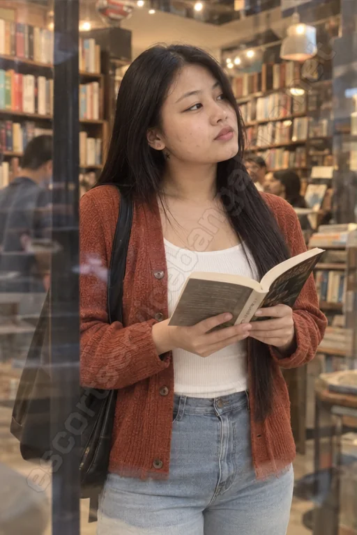Leena with a book at a Church Street bookstore